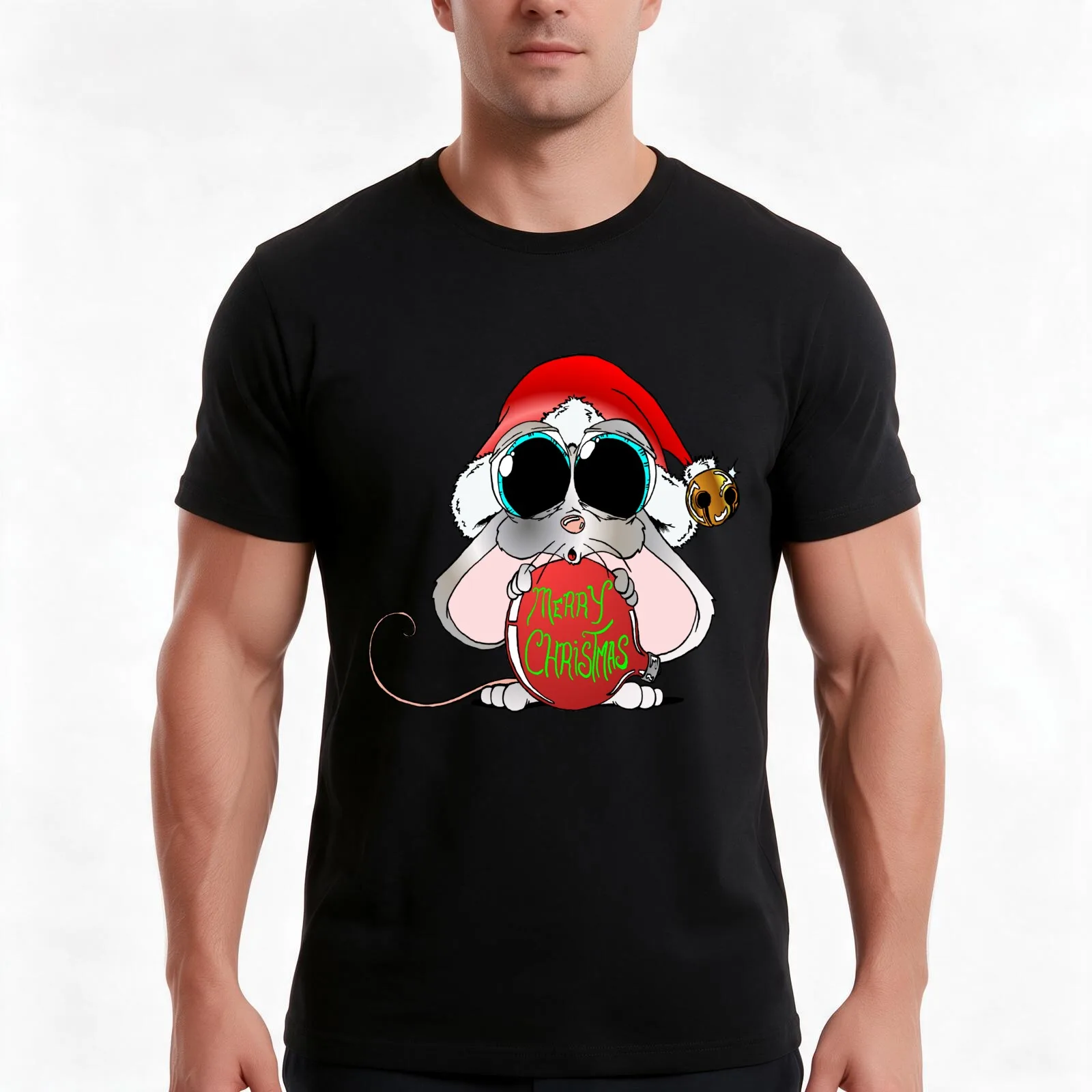 Christmas Mouse T-Shirt, Summer Casual Cotton Tee, Oversized Streetwear Tops, Vintage Graphic Print, Loose Fit Short Sleeve