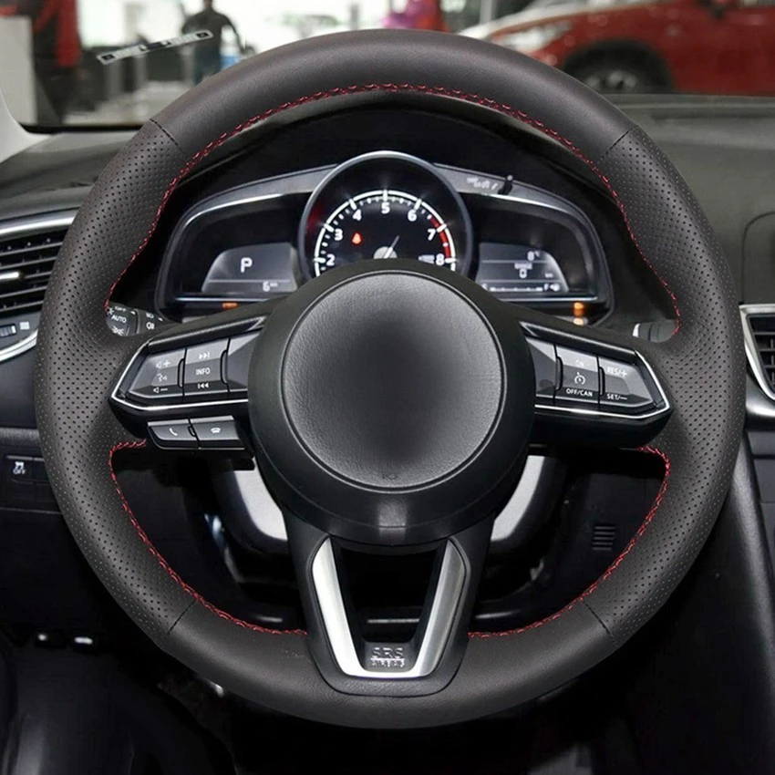 Hand-stitched Steering Wheel Cover Black Leather Car Steering Wheel Cover For Mazda CX-3 CX3 CX-5 CX5 2017 2018