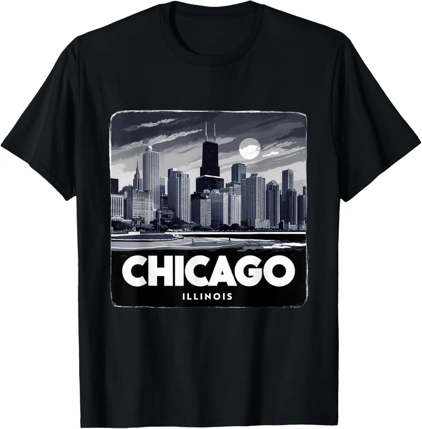 Chicago Illinois Skyline Pride Black & White Vintage Chicago T-Shirt