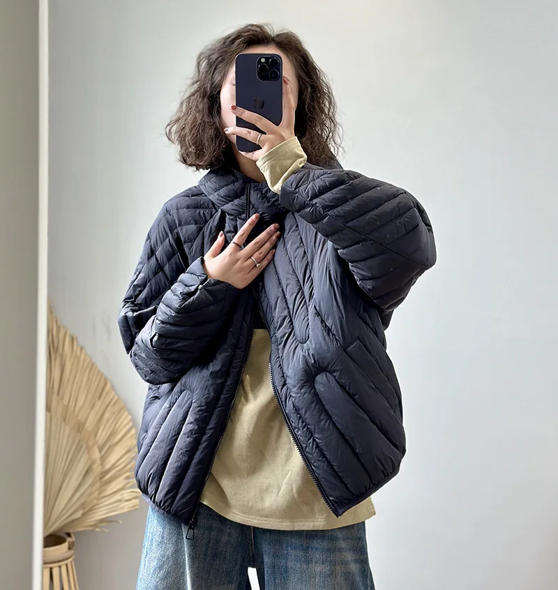 Schinteon Women Ultralight 90% White Duck Down Jacket Over Size Loose Casual Autumn Winter Outwear Vintage Coat Hood 2026 New