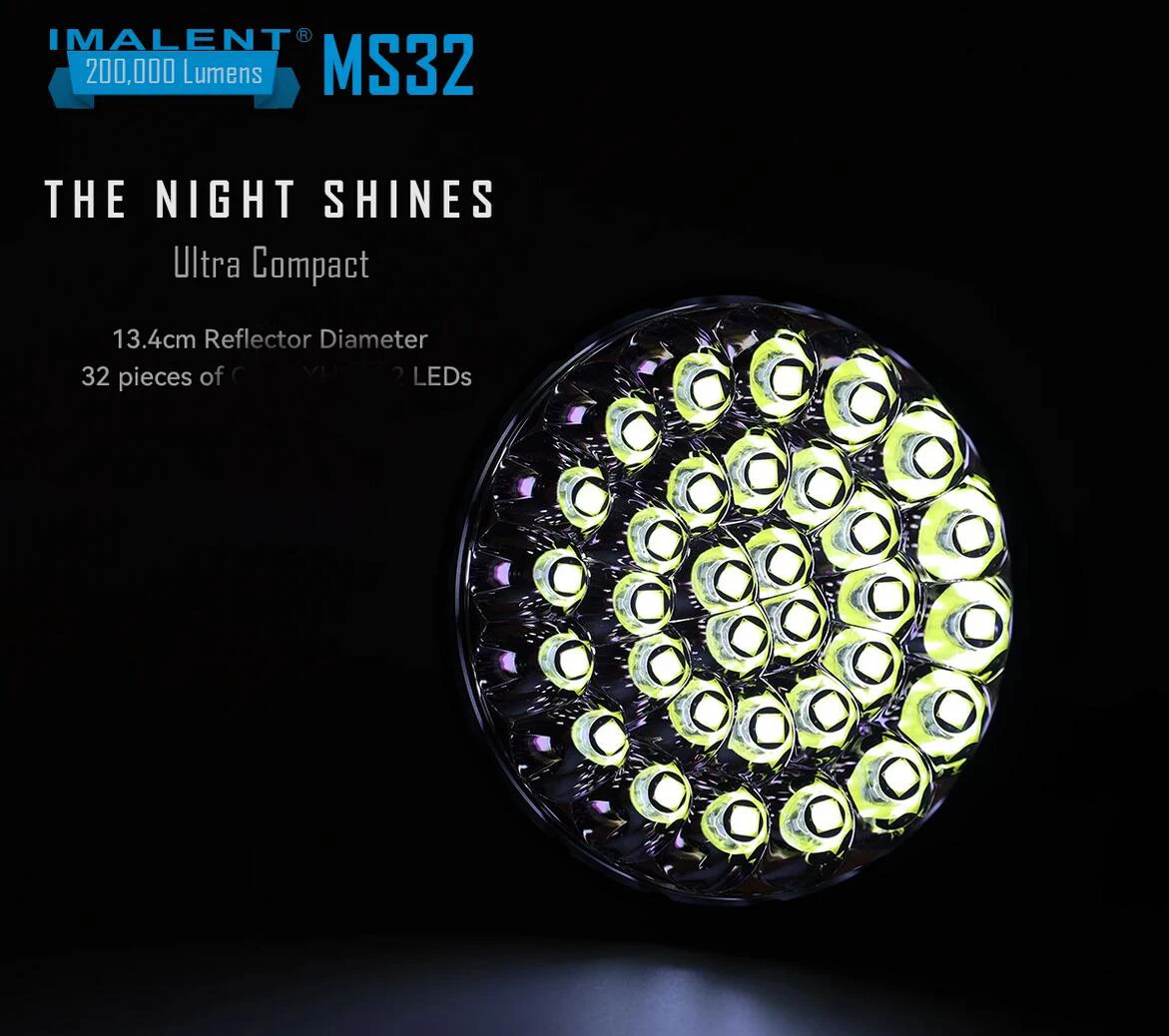 IMALENT MS32 200000 Lumen Powerful OLED Display Flashlight 32pcs 42w LEDs USB Type C Rechargeable Torch,Professional Searchlight