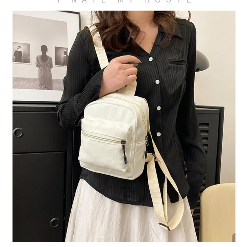 Custom Print Logo Solid Color Mini Nylon Backpack Convertible Shoulder Crossbody Bag Pocket Daily Outdoor Travel Small Backpack view 6