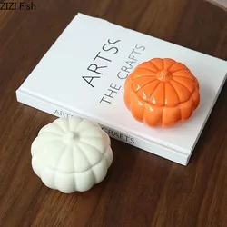 Ceramic Storage Tank Pumpkin Candle Holders Candlestick Porcelain Container Desktop Storage Organization Candle Jar Mini Can