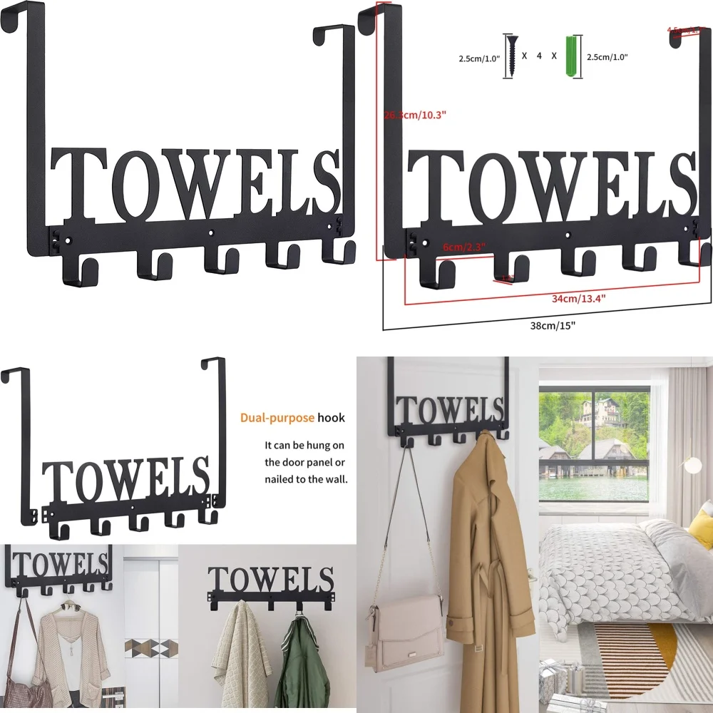 

Hook behind the doorOver the Door Hook Organizer for Bathroom Bedroom Kitchen Cabinet Towel Rack Black Space Saving Hanger No