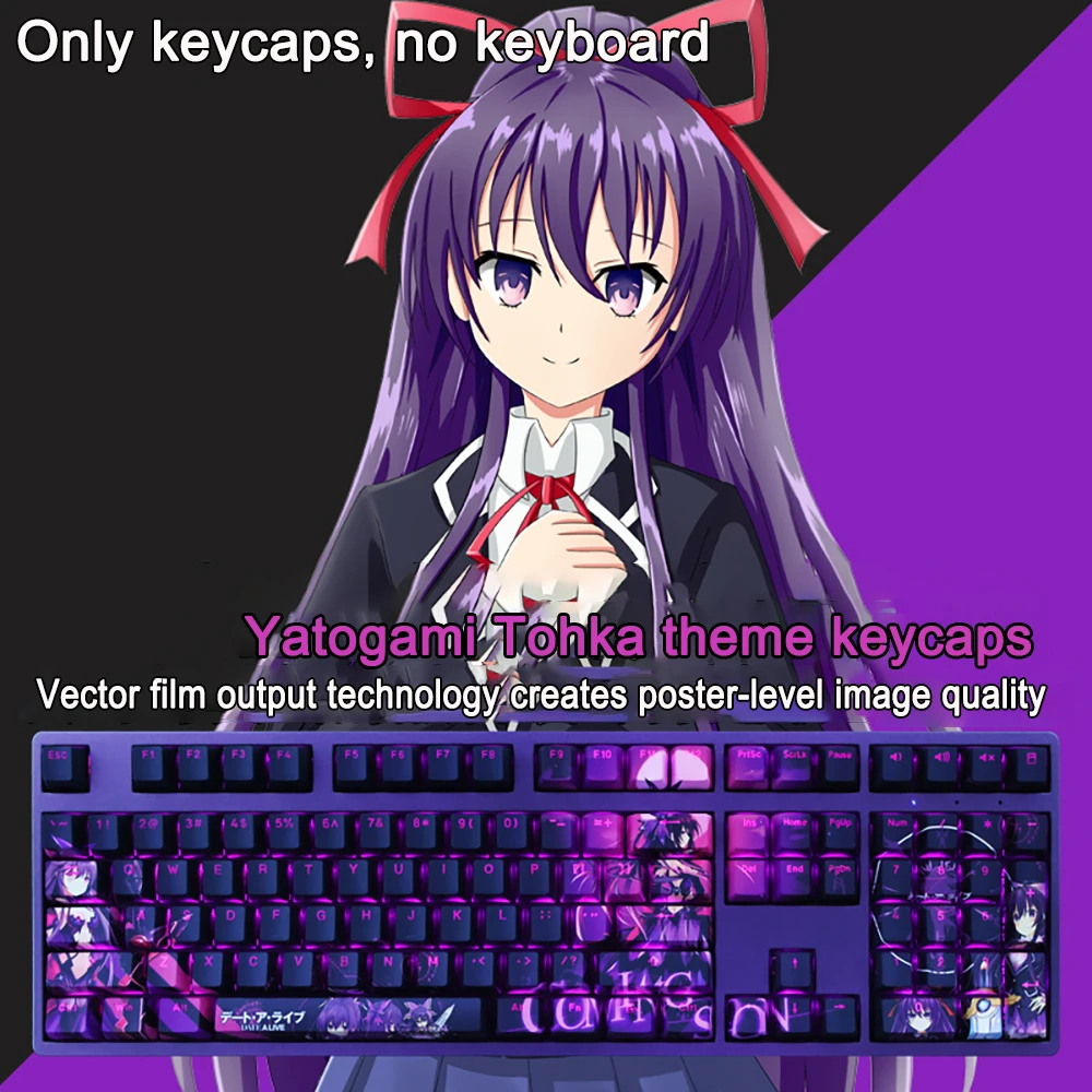

108 Keycaps 1 Set PBT Dye Subbed Keycaps Two Dimensional Anime Key Caps Backlit Keycap For DATE A LIVE Princess Yatogami Tohka