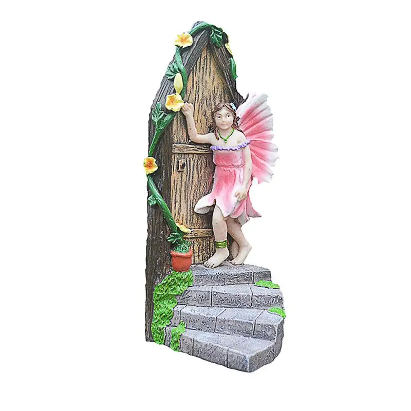 Fairytales Door Decoration Ornaments Fairys Dwarf Tree Door Home Sculpture Garden Decoration Miniatures Resin Sculpture