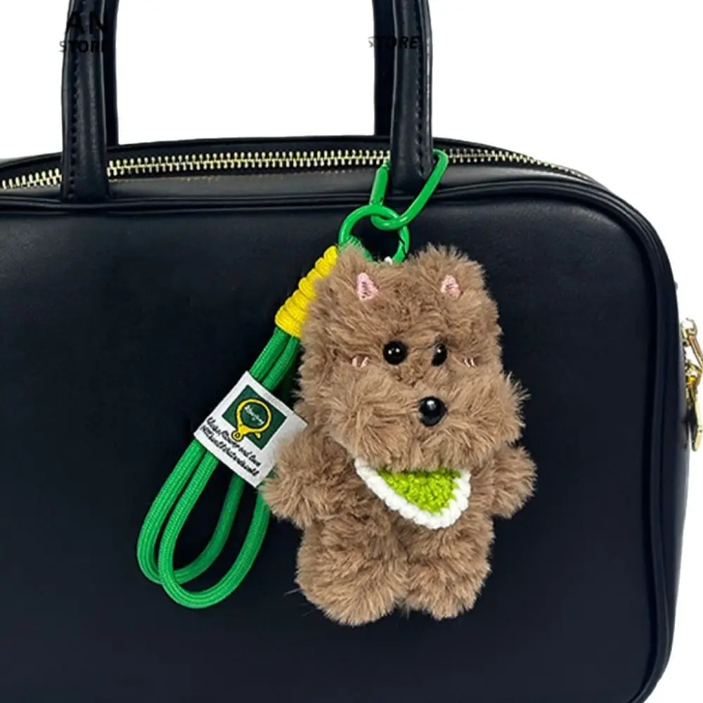 Lindo llavero creativo con colgante de felpa, llavero de cachorro de ganchillo suave, llavero de moda para parejas, accesorios para bolso