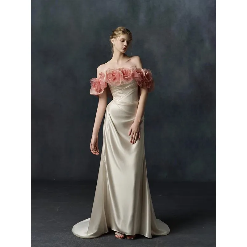 

New style one-shoulder morning gown evening dress toasting light for banquets