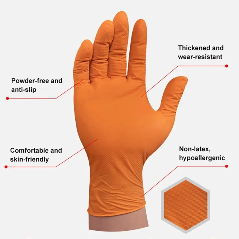 100PCS Multi-purpose Nitrile Gloves Waterproof Safety Work Gloves Diamond Pattern Thickened Non-slip Maintenance Gloves