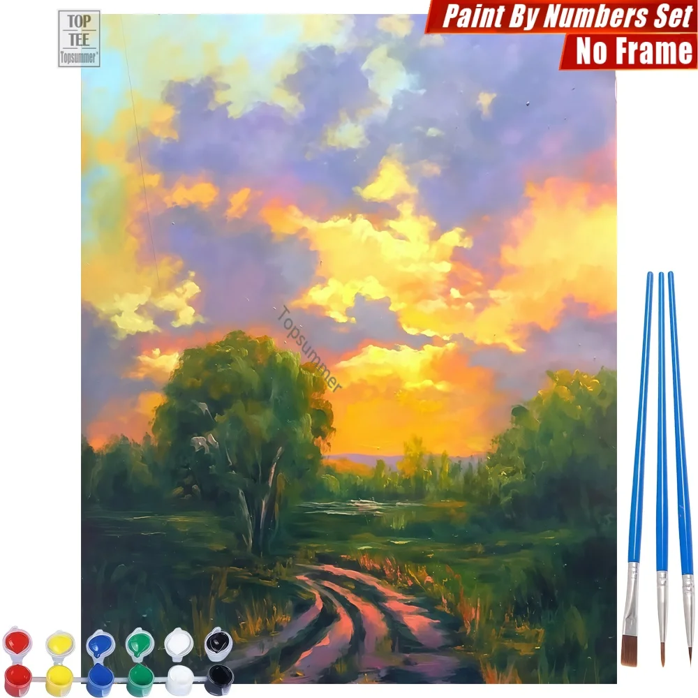 

Dirt Road Dusk Digital Oil Painting Set - Road Fields Trees Home Decor Valentine's Day Gift For Girlfriend