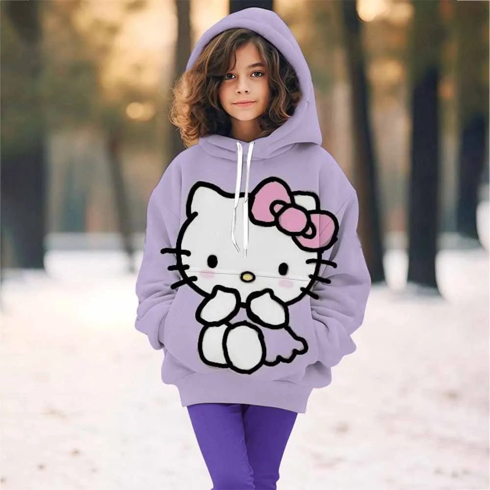 Cartoon Hello Kitty Children's Hoodie Outdoor Casual Sports Shirt Kuromi Tops Soft Kids Clothing Girls' Baby Autumn/Winter Wear