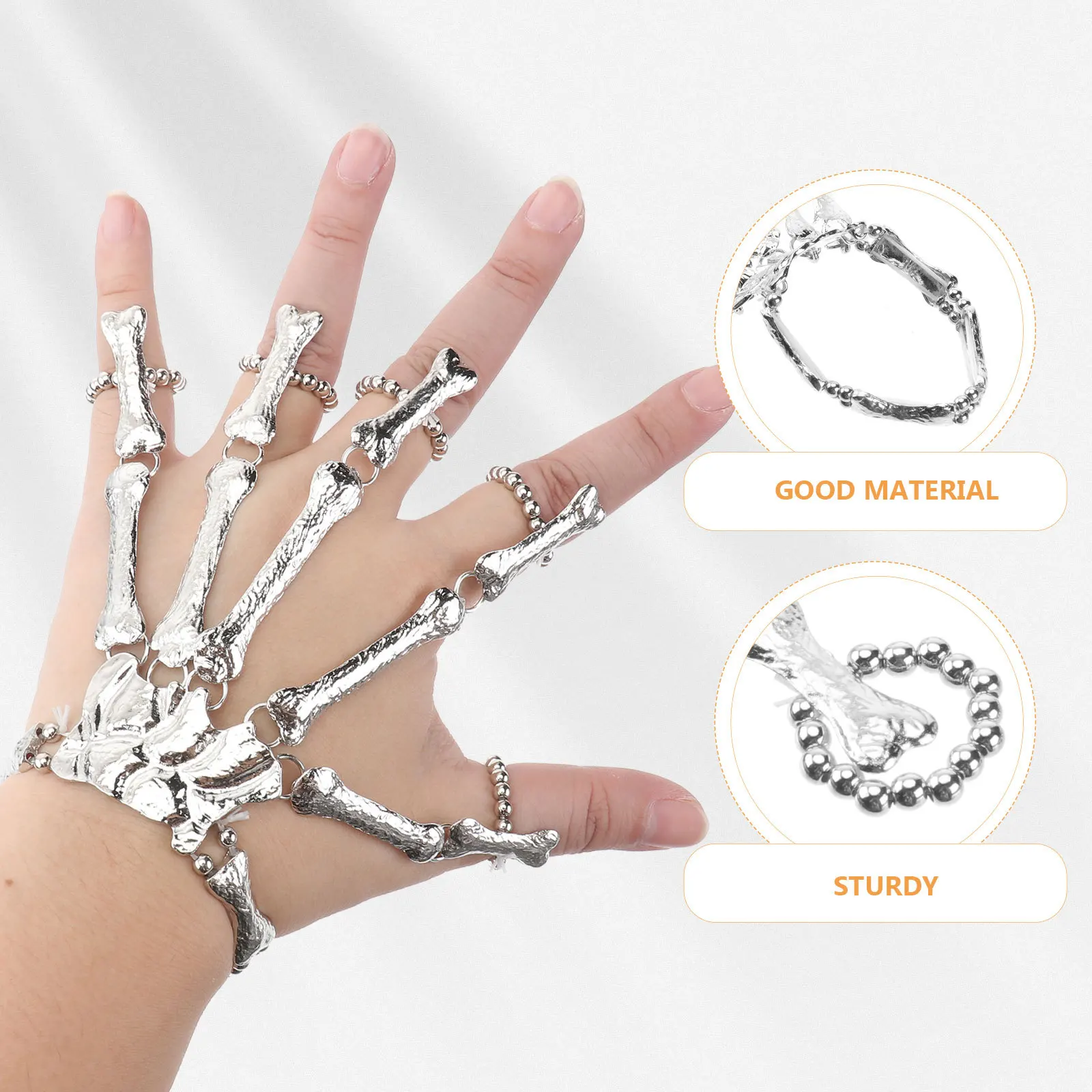 

Silver Halloween Skull Bracelet Ring Wristband Goth Alloy Bangle for Women Girls Trendy Costume Accessory
