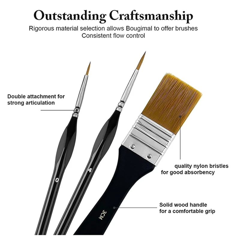 طقم فرش طلاء بشعيرات نايلون ، فلبرت مستدير ، مروحة مسطحة ، زاوية ، مناسبة للفنانين والمبتدئين ، أكريليك