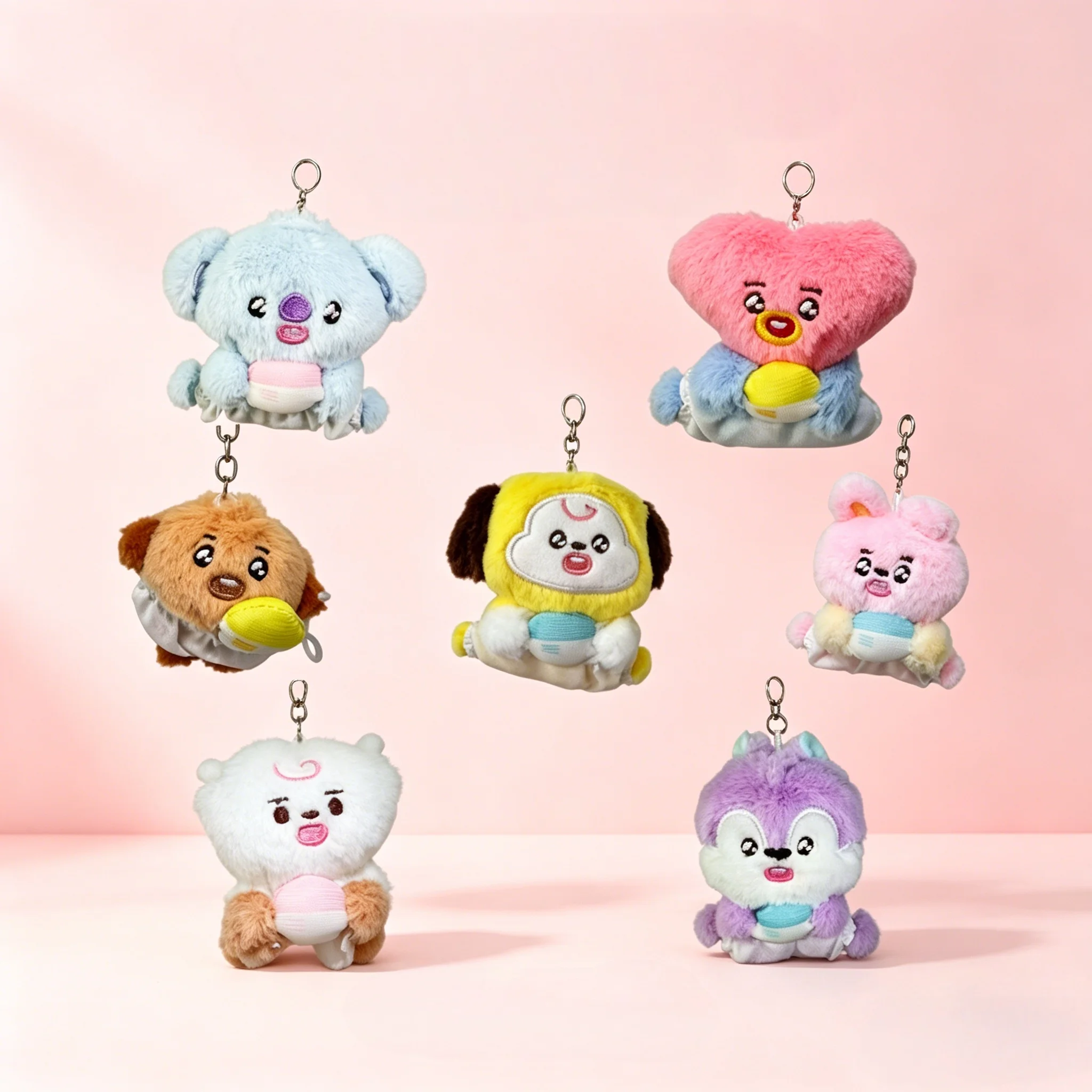 Cute Milk‑Bottle Theme Animal Plush Keychain Series Soft Stuffed Doll Pendant Kawaii Bag Charm Multiple‑Styles Kids Gift