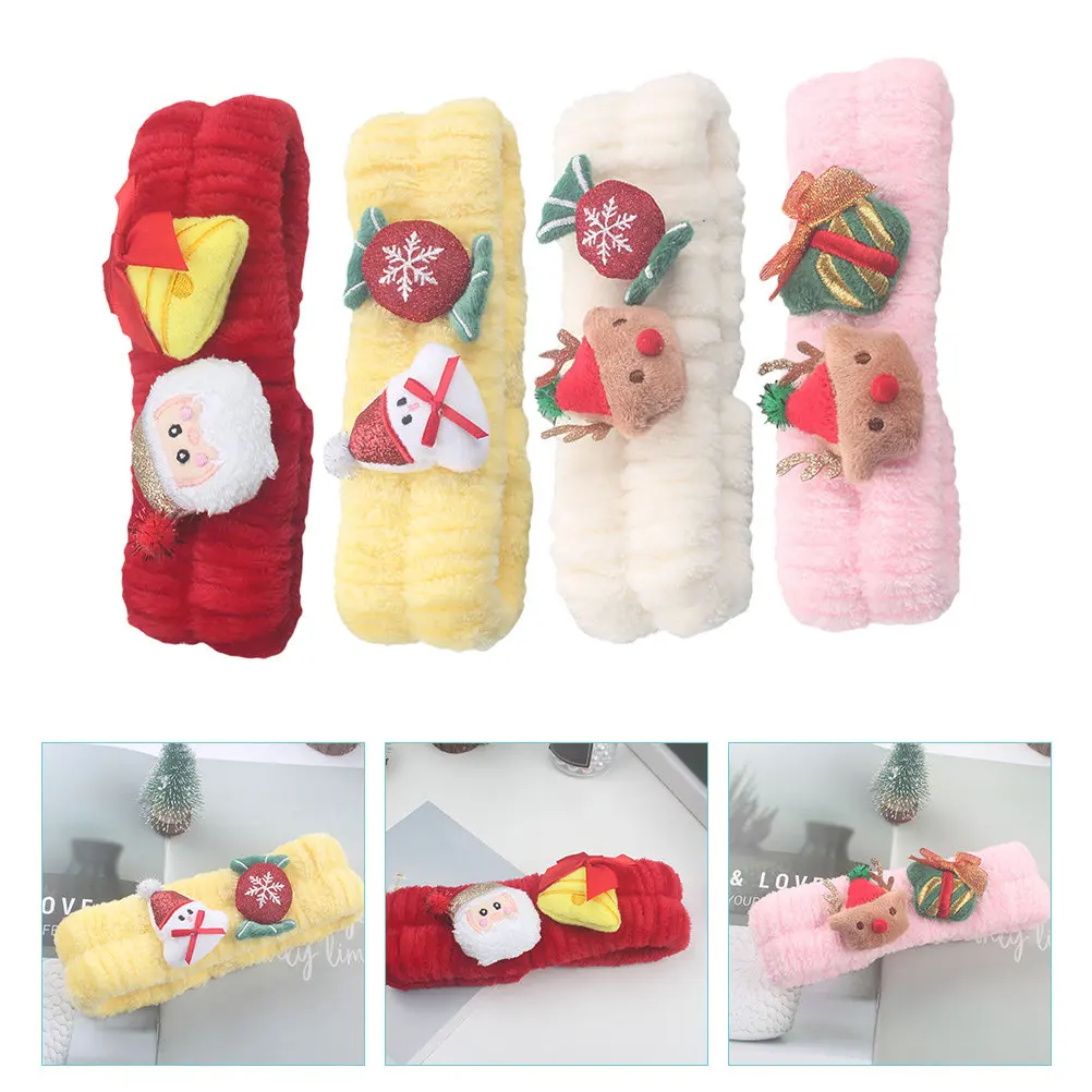 

4pcs Flannel Headbands Christmas Face Wash Headbands Christmas Theme For Face Washing Makeup Spa Hair Styling Women Girls