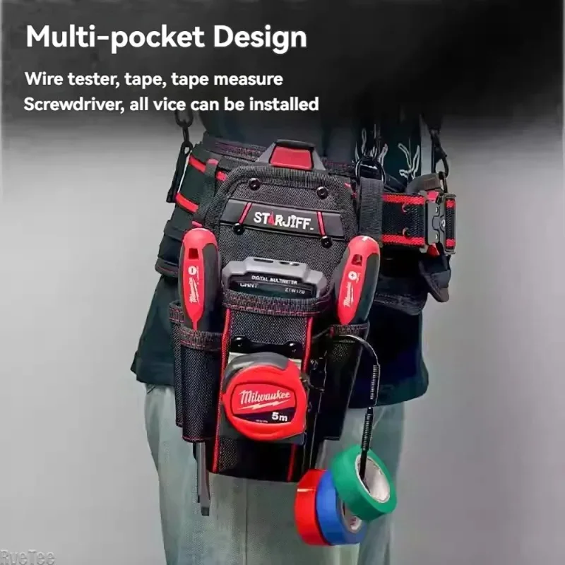 STARJIFF Heavy Duty 1680D Quick-Hang Tool Belt Bag Electrician Organizer with Tape Measure And Hook for Hand Tools