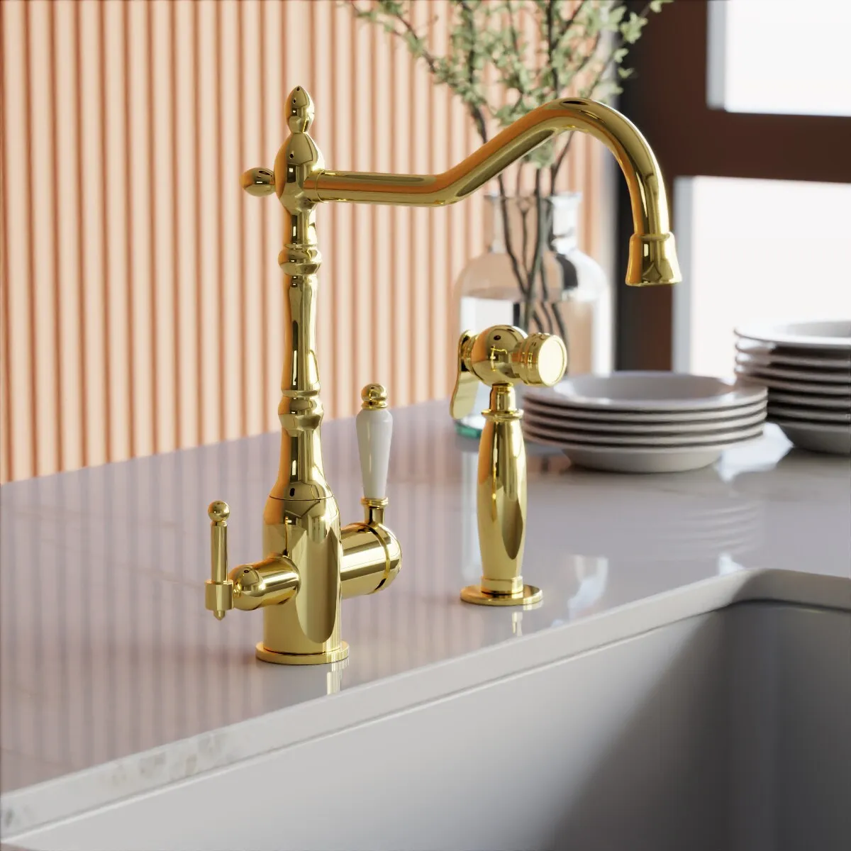 

European all-copper kitchen hot and cold faucet Rotatable water purification faucet Three-in-one faucet