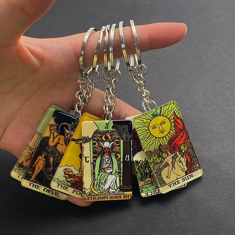 Acrylic Sun Moon Tarot Card Game Keychains For Friend New Creative Funny Devil Oracle Cards Pendent Bag Box Car Key Ring Jewelry