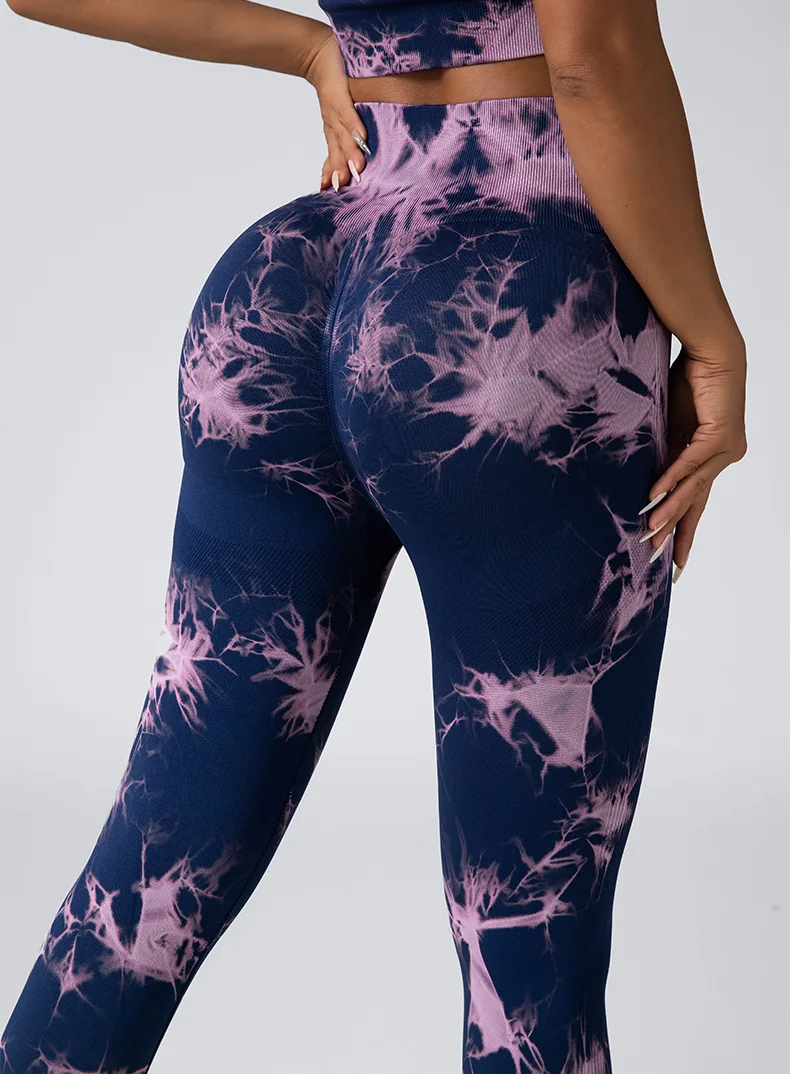 US Local Women’s Tie-Dye Gym Leggings High Waist Seamless Hip Lift Gym Yoga Pants Elastic Leggings