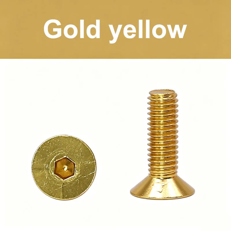 M3 M3.5 M4 M5 M6 Gold Yellow Aluminum Alloy Flat Head Socket Cap Screw Anodized Countersunk Head Allen Bolts Hex Drive DIN 7991