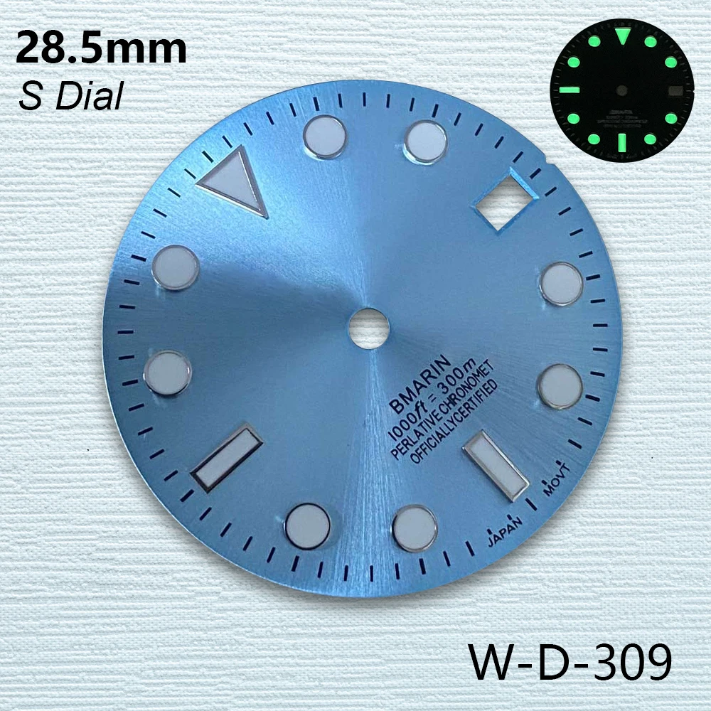 28.5mm S Logo SUB Dial Suitable For NH35/NH36/4R/7S Japanese Automatic Movement C3 Green Luminous Watch Accessories