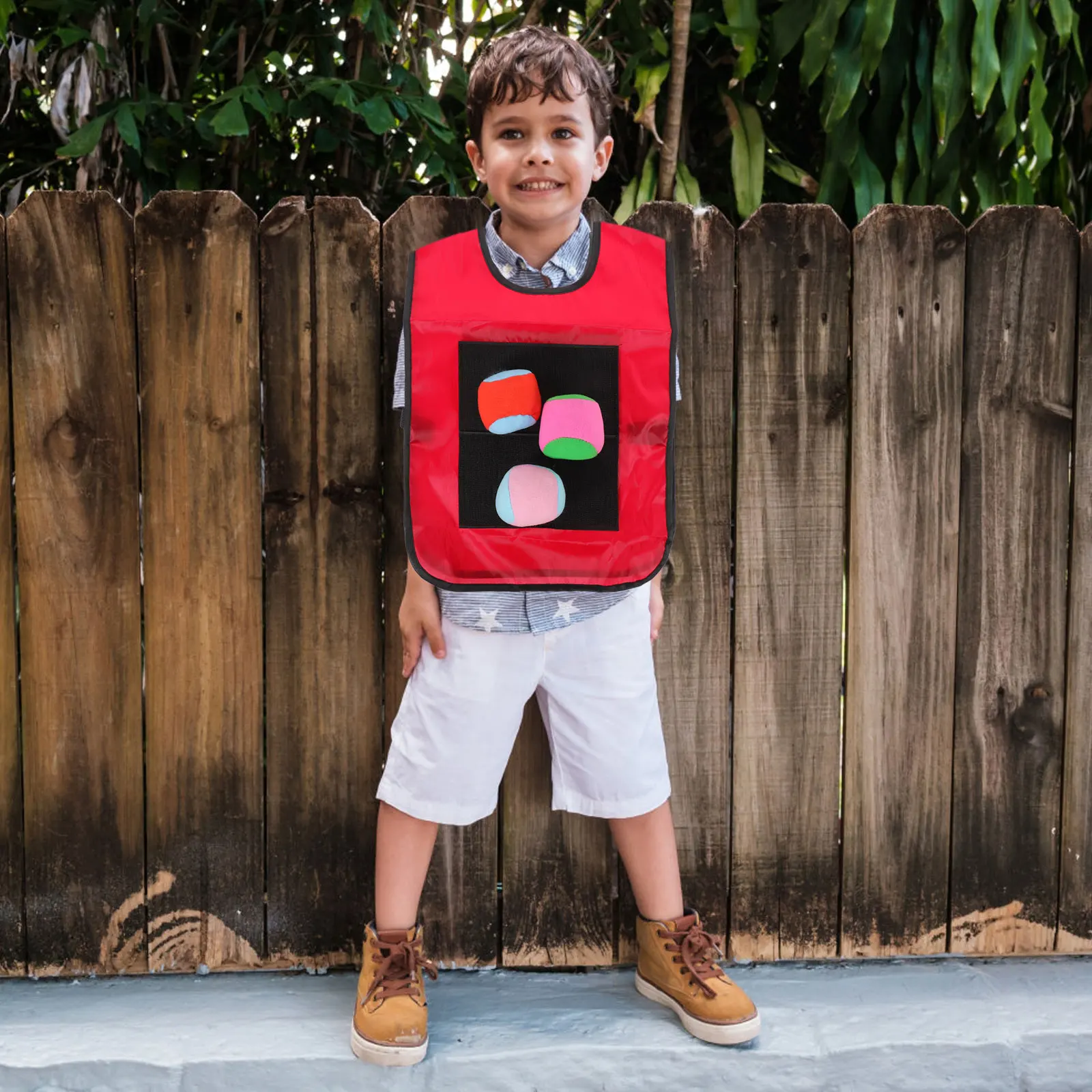 

Small Red Children Sticky Ball Vest Viscous Vest Game Props Adhesive Ball Vest with 3 Random Color Balls for Kids