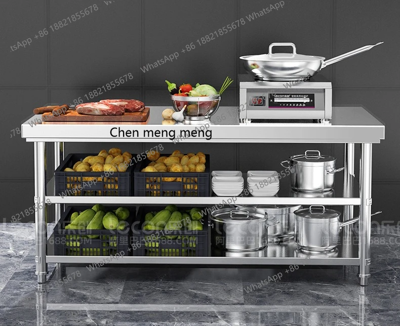 

Commercial double flat workbench, kitchen console stainless steel shelf