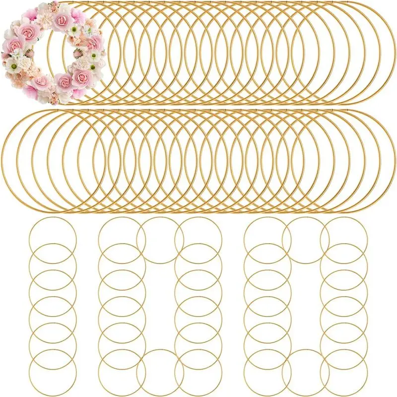 A84X-100 Pcs Wedding Table Decor Metal Rings For Crafts For DIY Macrame Dream Catcher Supplies Gold Hoops Wall Hanging