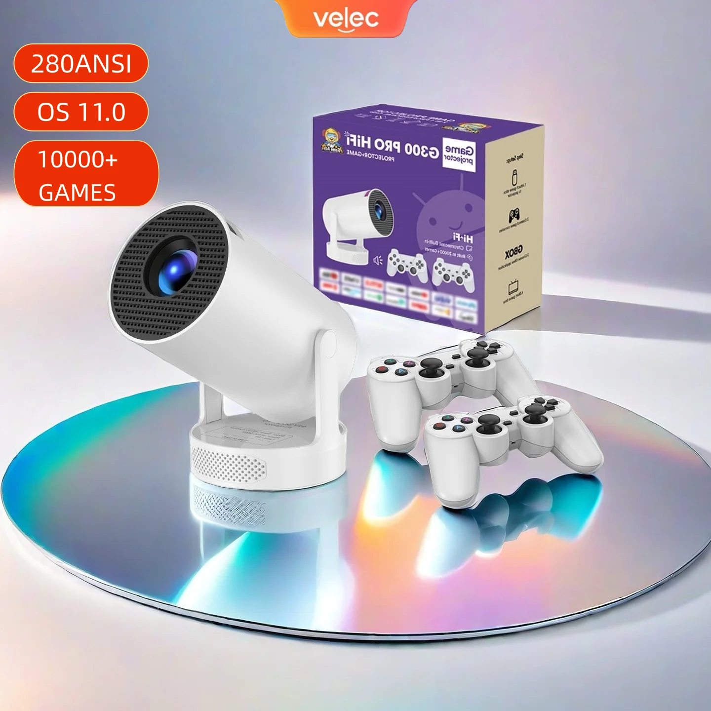 

Android 11 Gaming Projector G300 PRO TF Card Wireless Gaming Controller Dual WIFI 1280*720P 4K Home Theater Portable Projector