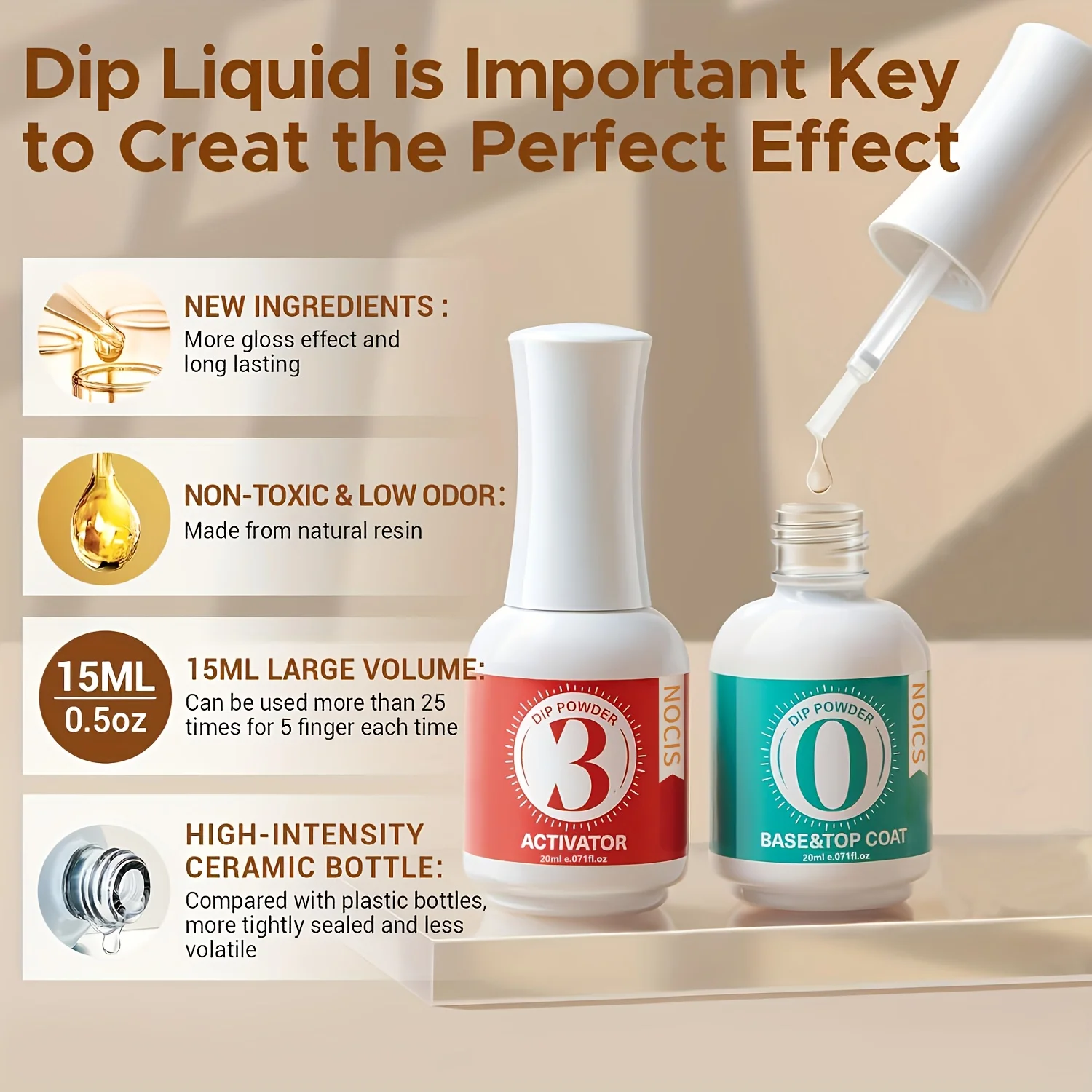 2-in-1 Dip Powder Base & Top Coat with Activator - Fast-Dry, Odorless Nail Kit for DIY Manicures, 0.5oz Each, Perfect Gift for