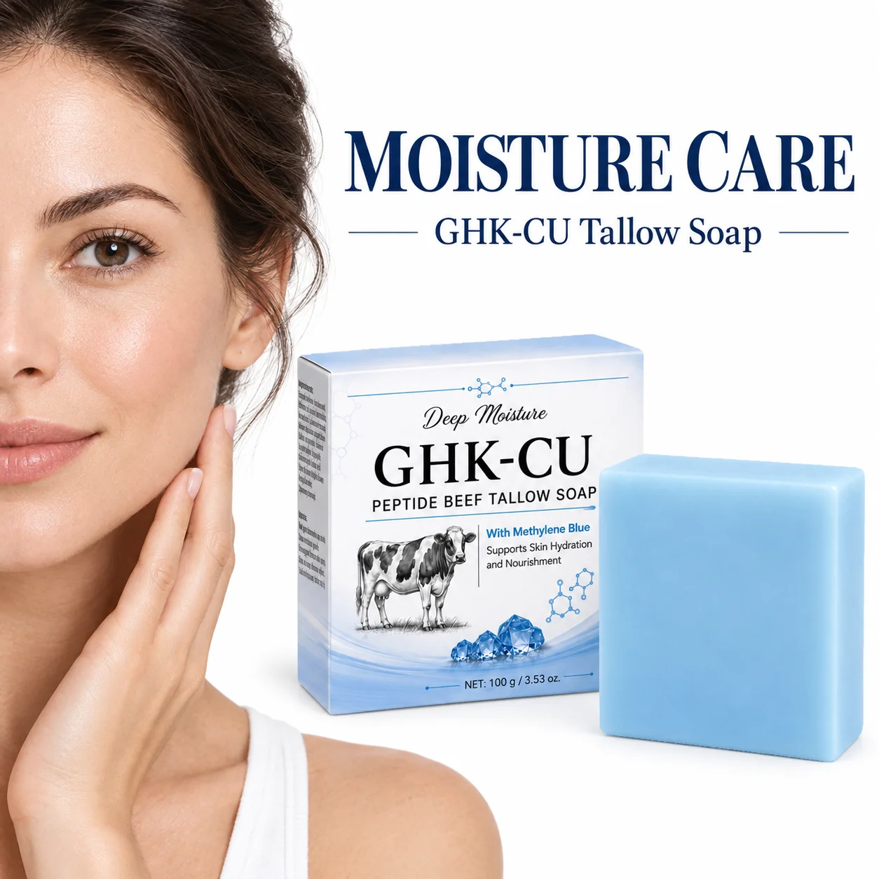 GHK-Cu Copper Peptide Face and Body Soap Handmade Beef Tallow Shower Bar with Avocado Oil for Nourishing Daily Cleansing