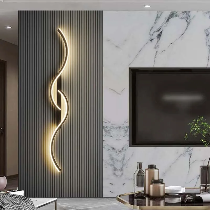 Modern Curved LED Wall Sconce, Gold/Black Metal Wave Shape Wall Light for Living Room Bedroom Home Decor
