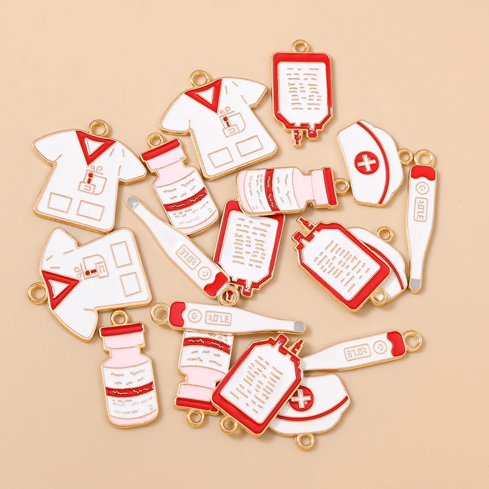 Leslie 10 Stück Emaille Medizinische Stethoskop Spritze Krankenschwester Hut Anhänger für Armband DIY Ärzte Charms Schmuckherstellung – Detail 8
