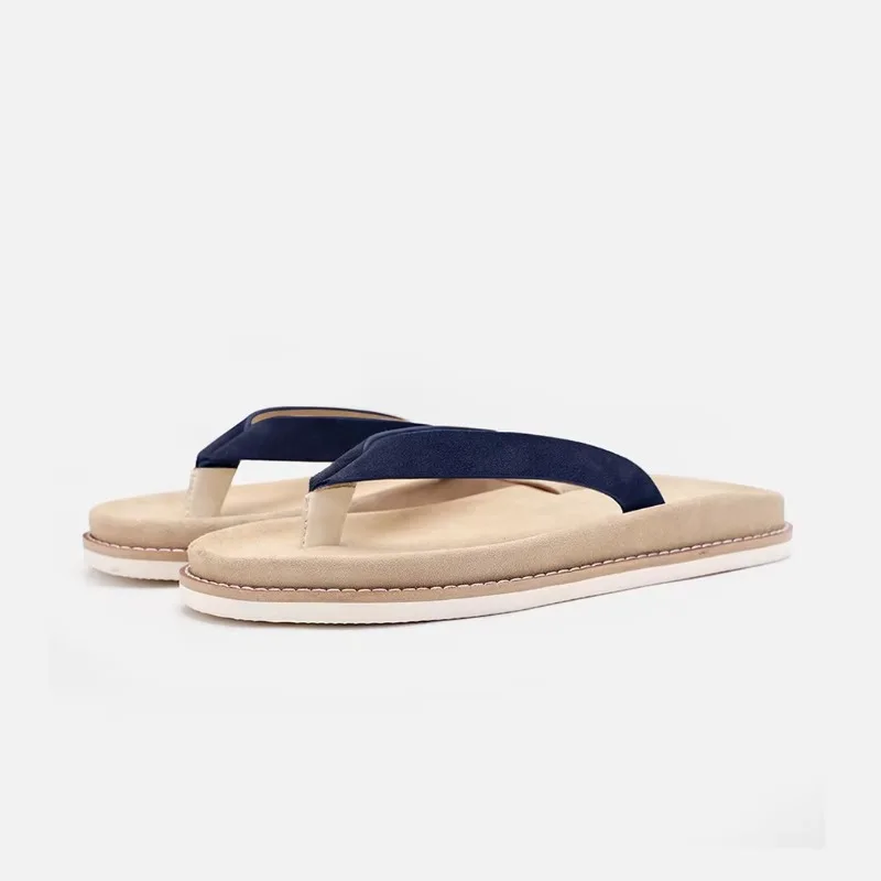 Flip-Flops Men's Summer Fashion Outside Casual Sandals Male Slippers Cow Suede Breathable Clip on Anti Slip Beach Shoes Youth