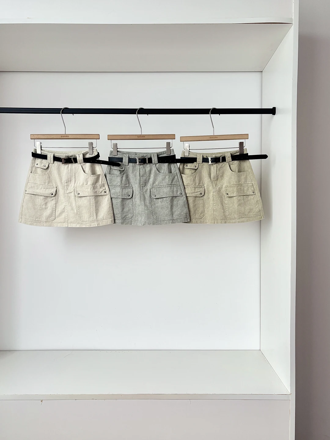 High Waist A-Line  Skirt for Women Summer 2026 Casual Style with Belt Multi Pockets Workwear Trend Short Skirt