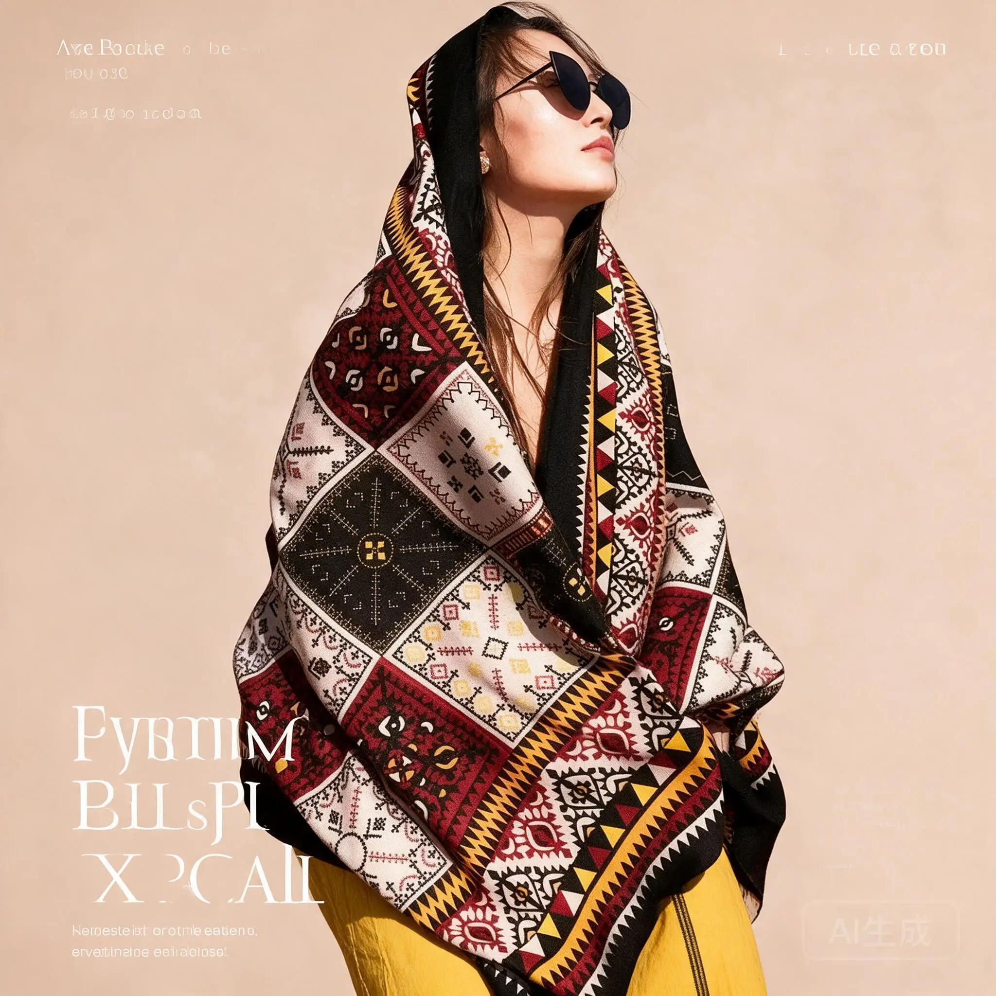 Women Boho Ethnic Geometric Print Large Scarf 100 Polyester Twill Sun Protection Shawl Travel Photo Outerwear Seaside Beach Wrap