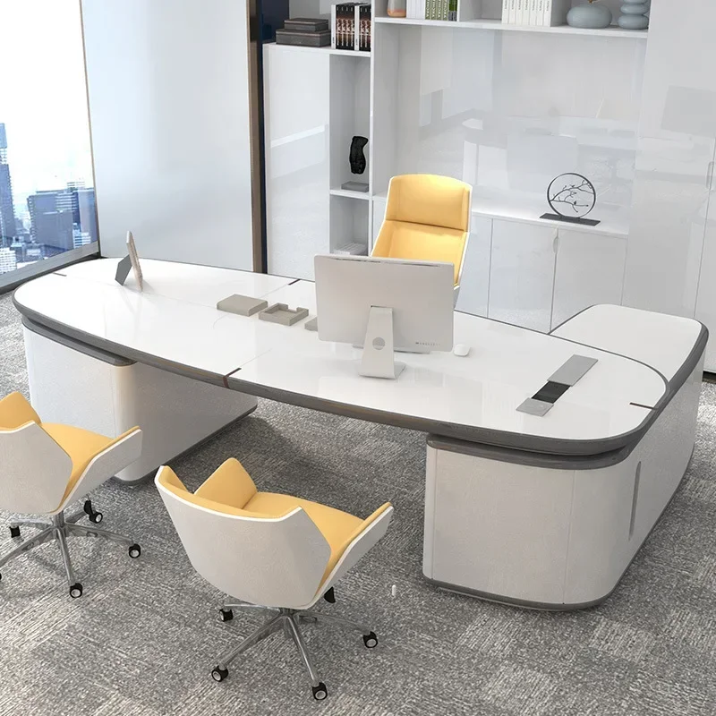 LBZ20 Baking varnish furniture high Office Table gloss white colo rexecutive CEO boss desk L shape table Boss office Desk