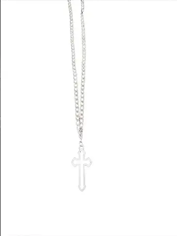 Vintage Gothic Hollow Cross Pendant Necklace Silver Color Cool Street Style For Men Women Gift Wholesale Neck Jewelry
