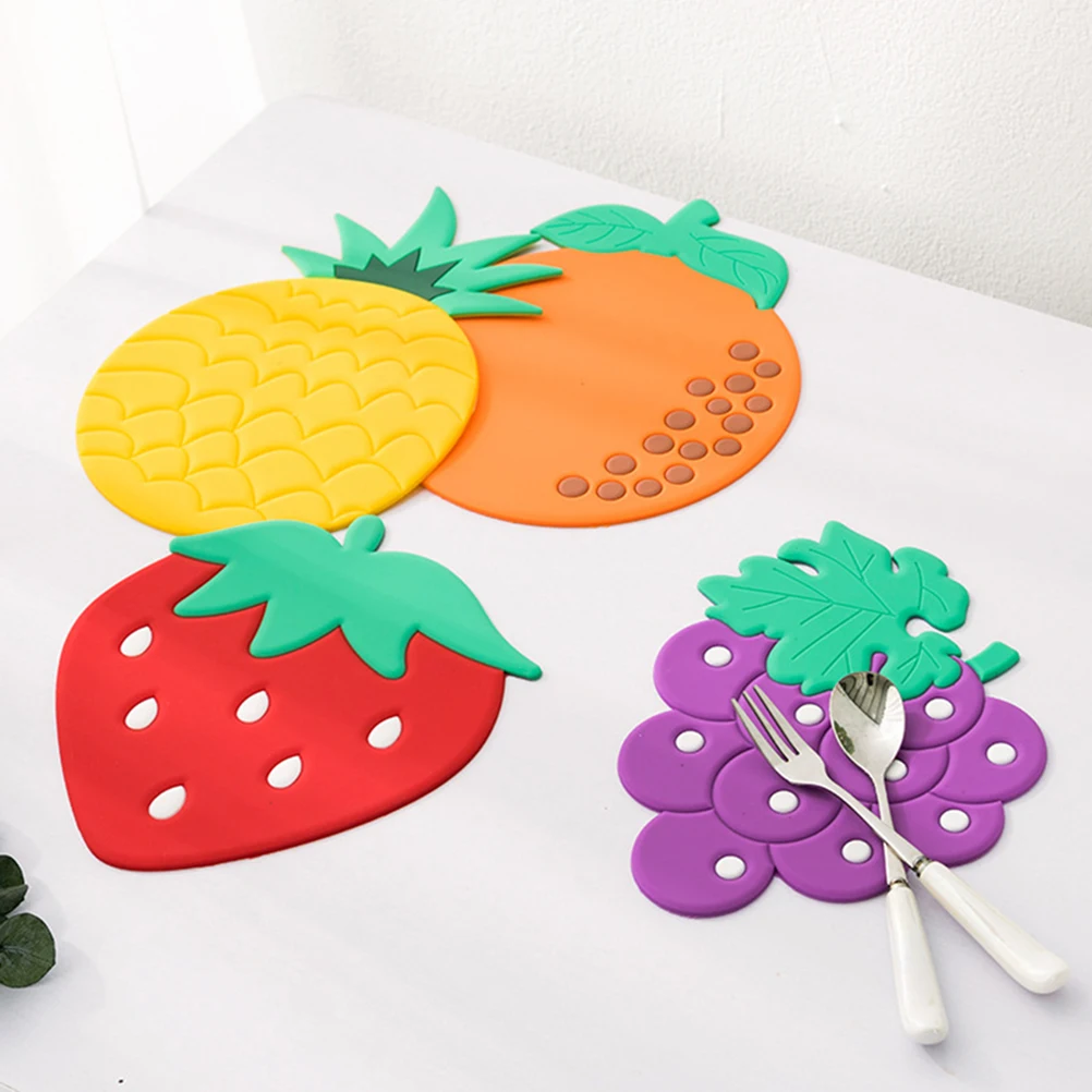

4Pcs Silicone Heat Resistant Pot Holder Cartoon Cushion Table Mat Placemat for Home Cafe Protection Placemat