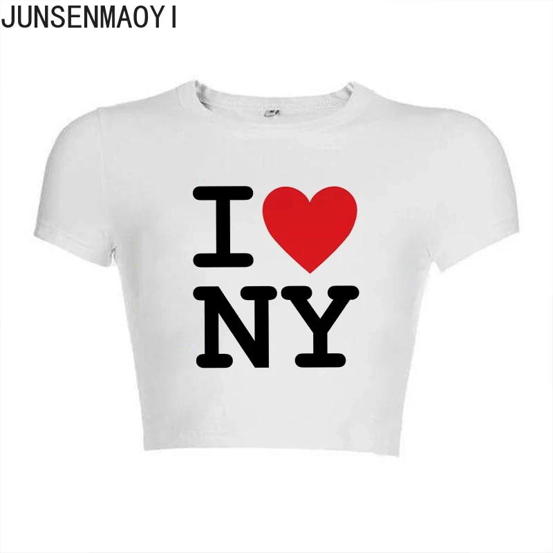 I love NY 2000s Print Pattern New Summer Cute Baby Tees Short Sleeve O Neck Cropped Navel Women Crop Tops Fashion T-Shirt