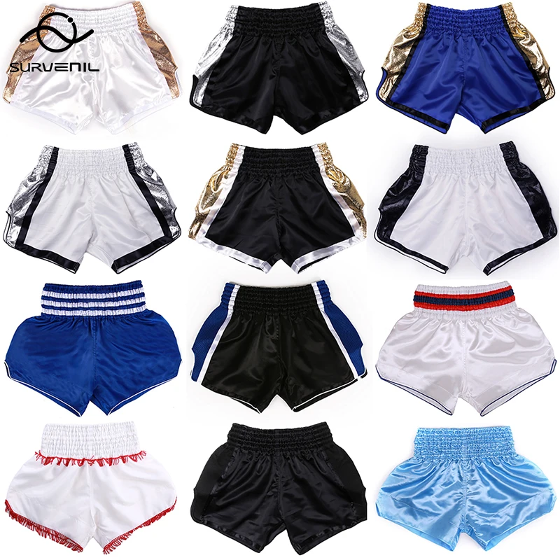 Muay Thai Pants Satin Polyester Boxing Shorts Women Men Kids MMA Clothing Solid Kickboxing Grappling Fight Shorts Custom Logo