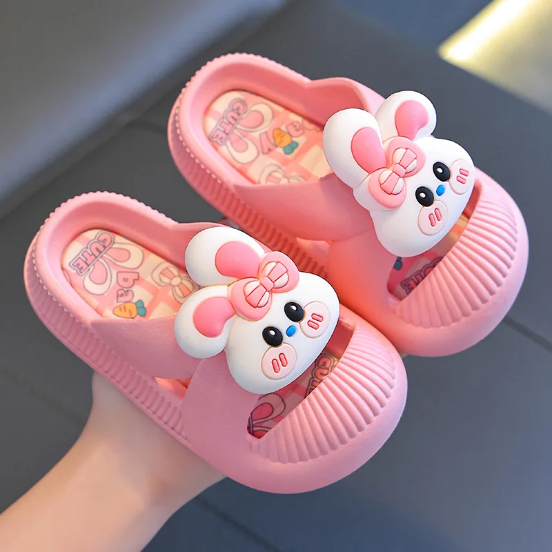 Cartoon Rabbit Children's Beach Slippers for Boys Girls Home Shoes Summer Thick Sole Flip Flops EVA Soft Outdoor Slippers