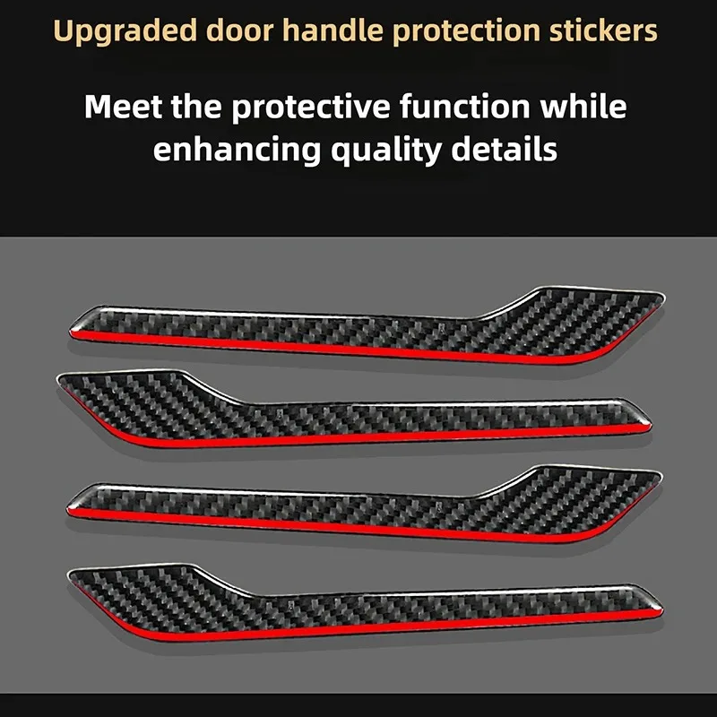 4 Stück für Tesla Model 3 Y Juniper Highland 2020-2025 2026 Türgriff-Schutzabdeckung Aufkleber Kohlefaser-Harzguss – Detail 2