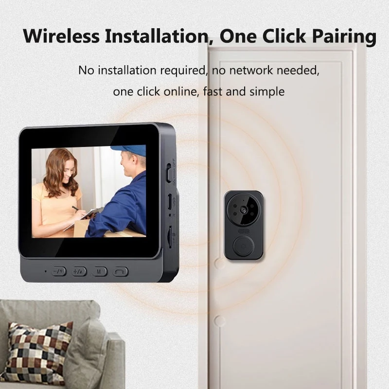 Videocitofono senza fili Campanello Visione notturna Schermo IPS da 4,3 pollici WiFi Campanello visivo Telecamera Videocitofono di sicurezza domestica intelligente