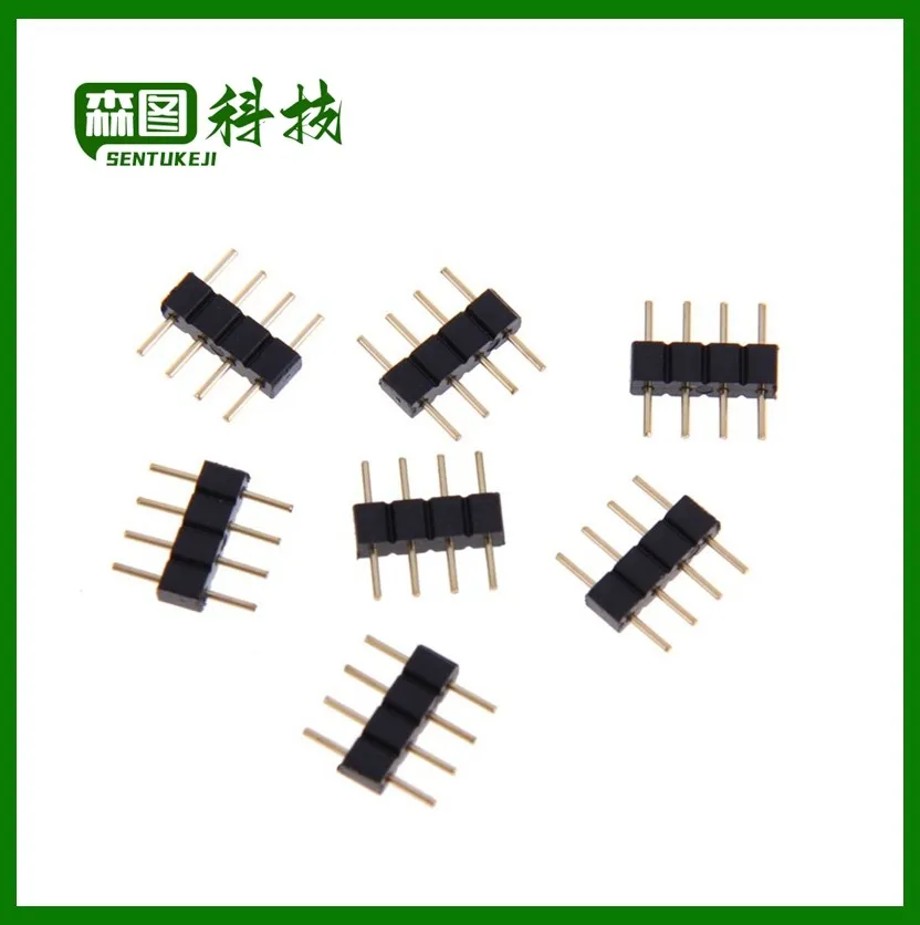 Adaptador de conector RGB de 4 pines, aguja macho doble de 4 pines, para tira de luces LED RGB 5050 3528, 10 unidades por lote