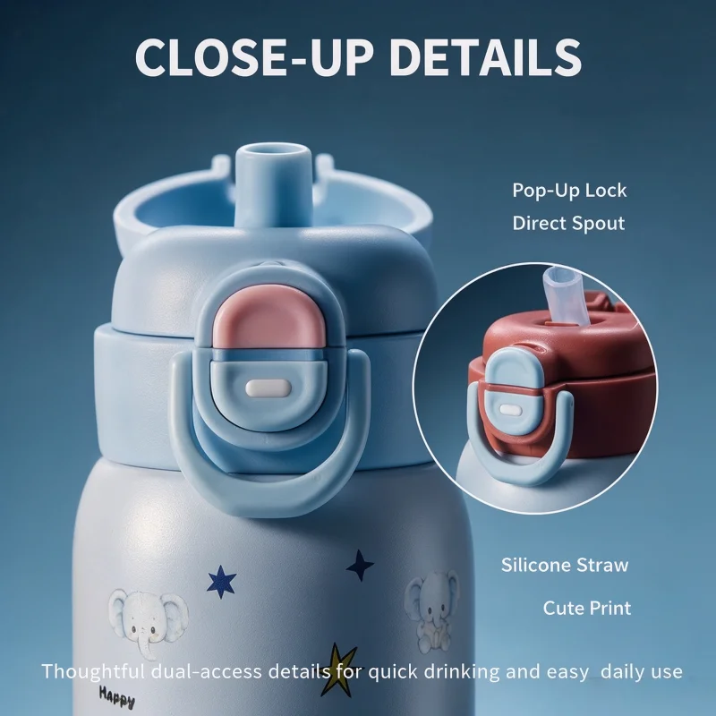 Cute Cat Pattern Thermal Cup 500ml Animal Color Water Bottle Stainless Steel Car Vacuum Flask Sports Bottle Halloween Christmas