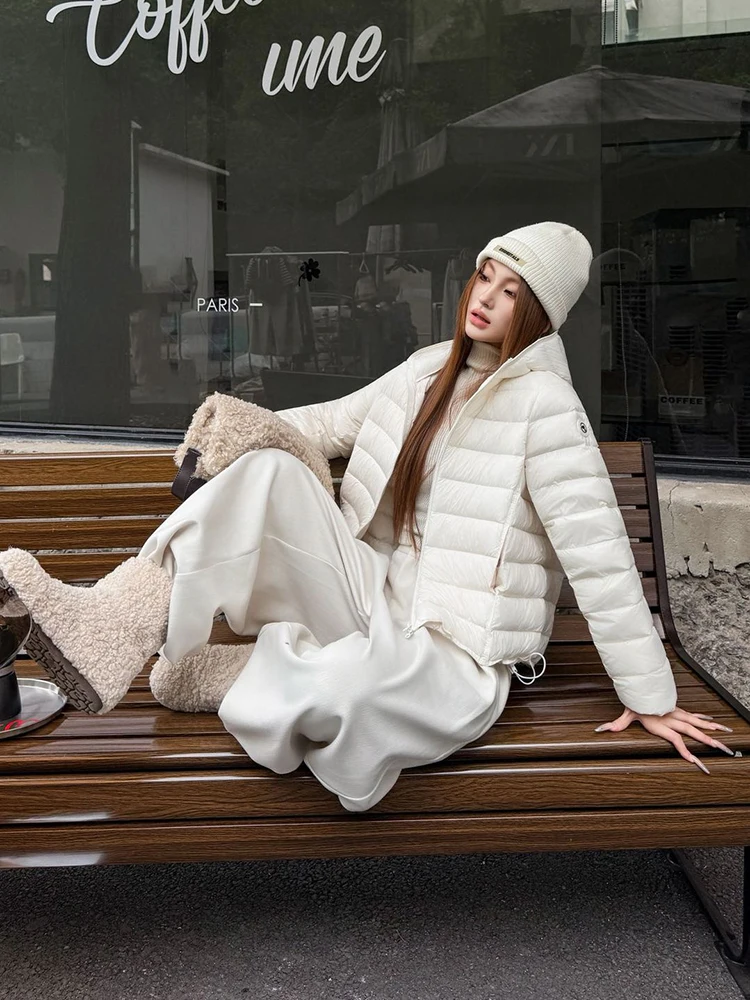 Winter Pork Rib Style Lightweight Hooded Down Jacket Women White Duck Down Waterproof Outwears Female Warm Parker Down Jacket