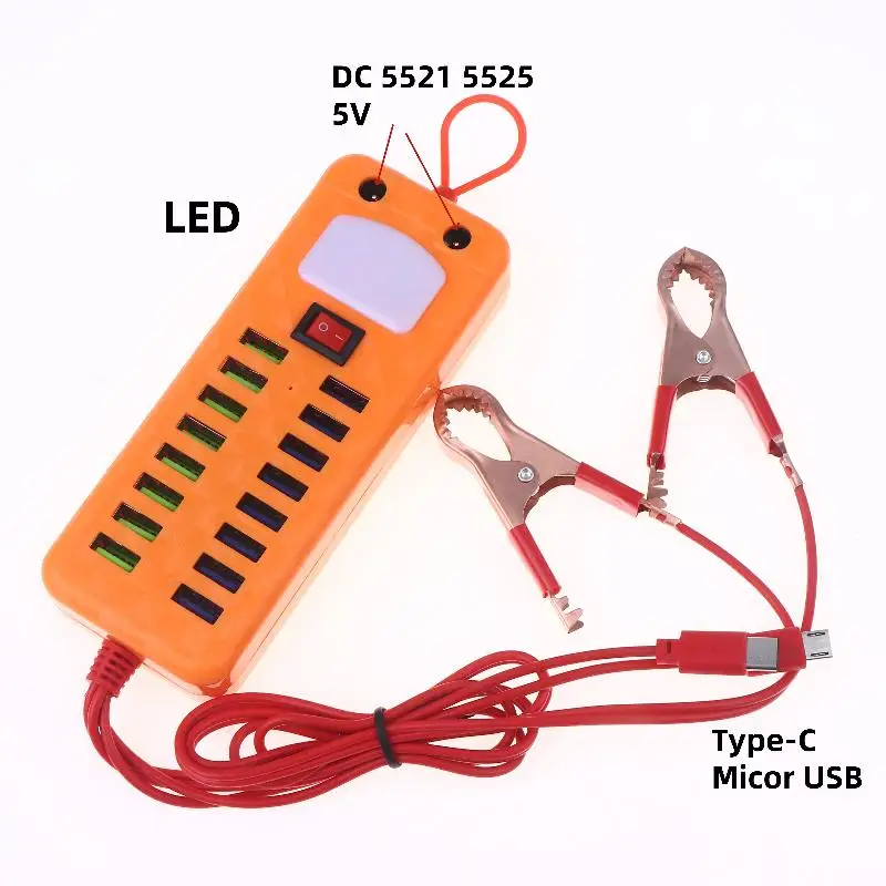

Адаптер питания 12В/24В в 5В 3.4А с 16 USB-портами и клеммами для аккумулятора, для зарядки мобильных телефонов, аварийный USB-адаптер питания высокой мощности