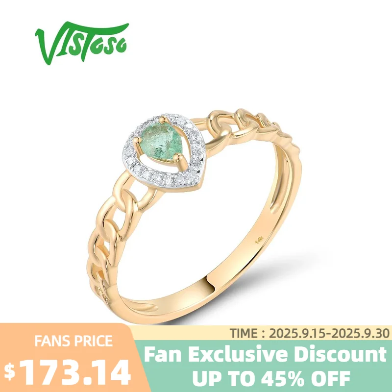 

VISTOSO Pure 14K 585 Yellow Gold Solitaire Ring For Women Sparkling Diamonds Emerald Delicate Wedding Engagement Fine Jewelry