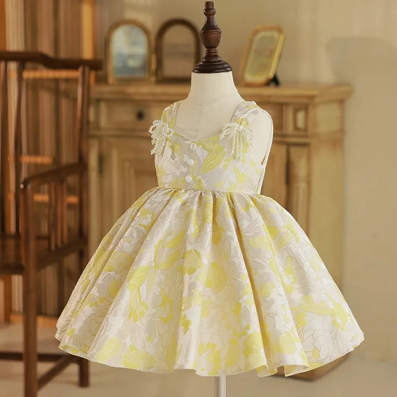 Robe d'été pour filles de 1 à 8 ans, vêtements pour enfants, jolie robe de princesse d'anniversaire pour enfants, couleur unie, robe de soirée de mariage élégante, nouvelle collection